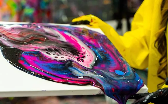 Colorful fluid art paint pouring